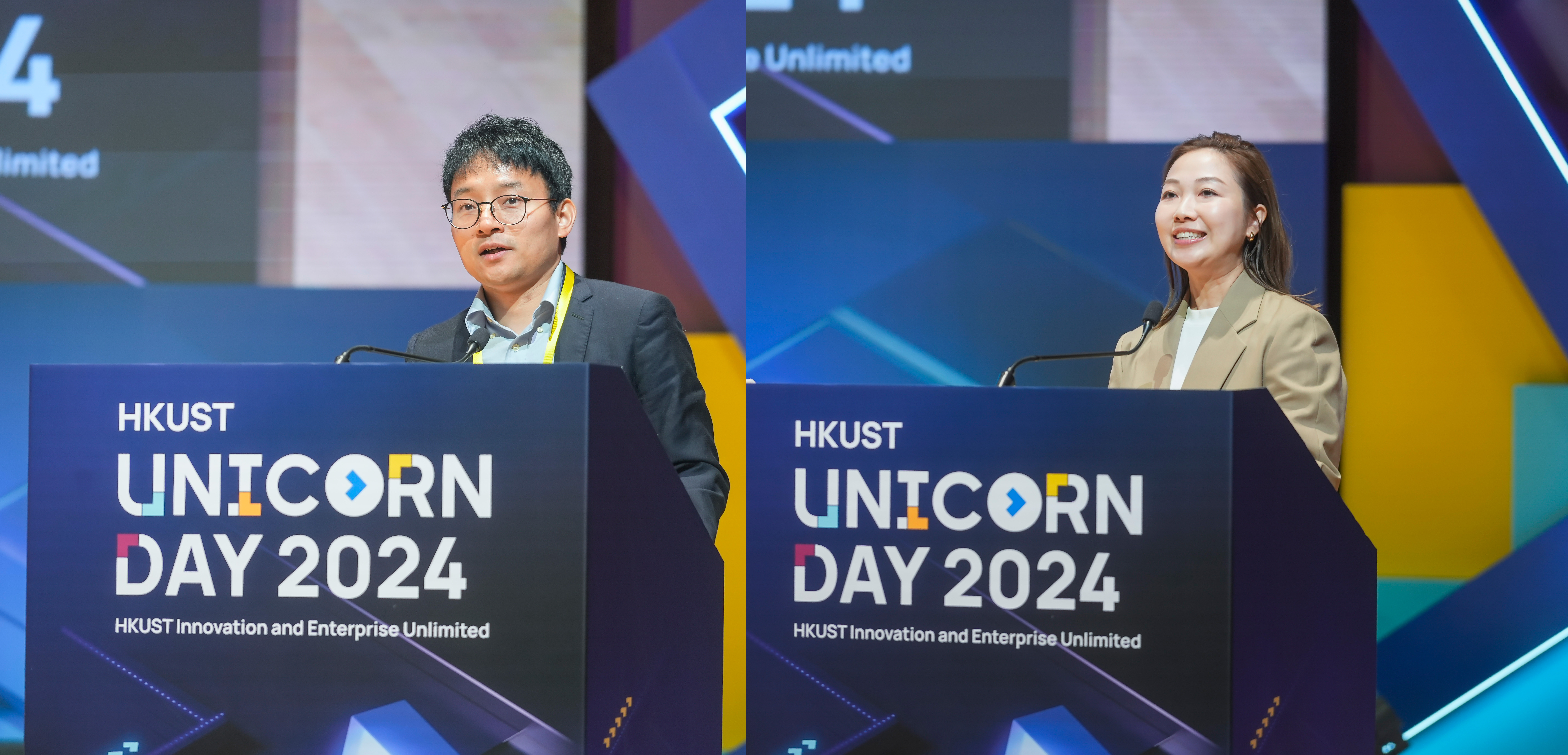 普渡科技创办人兼首席执行官张涛先生（左）及ChargeSpot香港行政总裁郑炜燕女士（右）发表专题演讲。