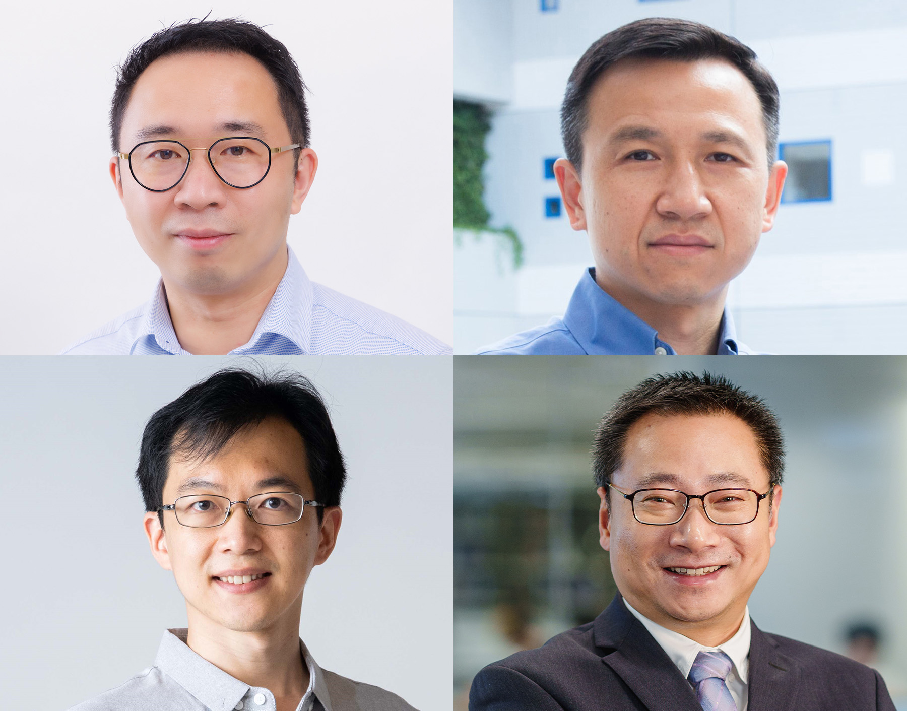 四名獲選本年度「研資局研究學者」的科大學者為：張曉東教授（左上），劉凱教授（右上）、王一教授（左下），及朱鵬宇教授（右下）。