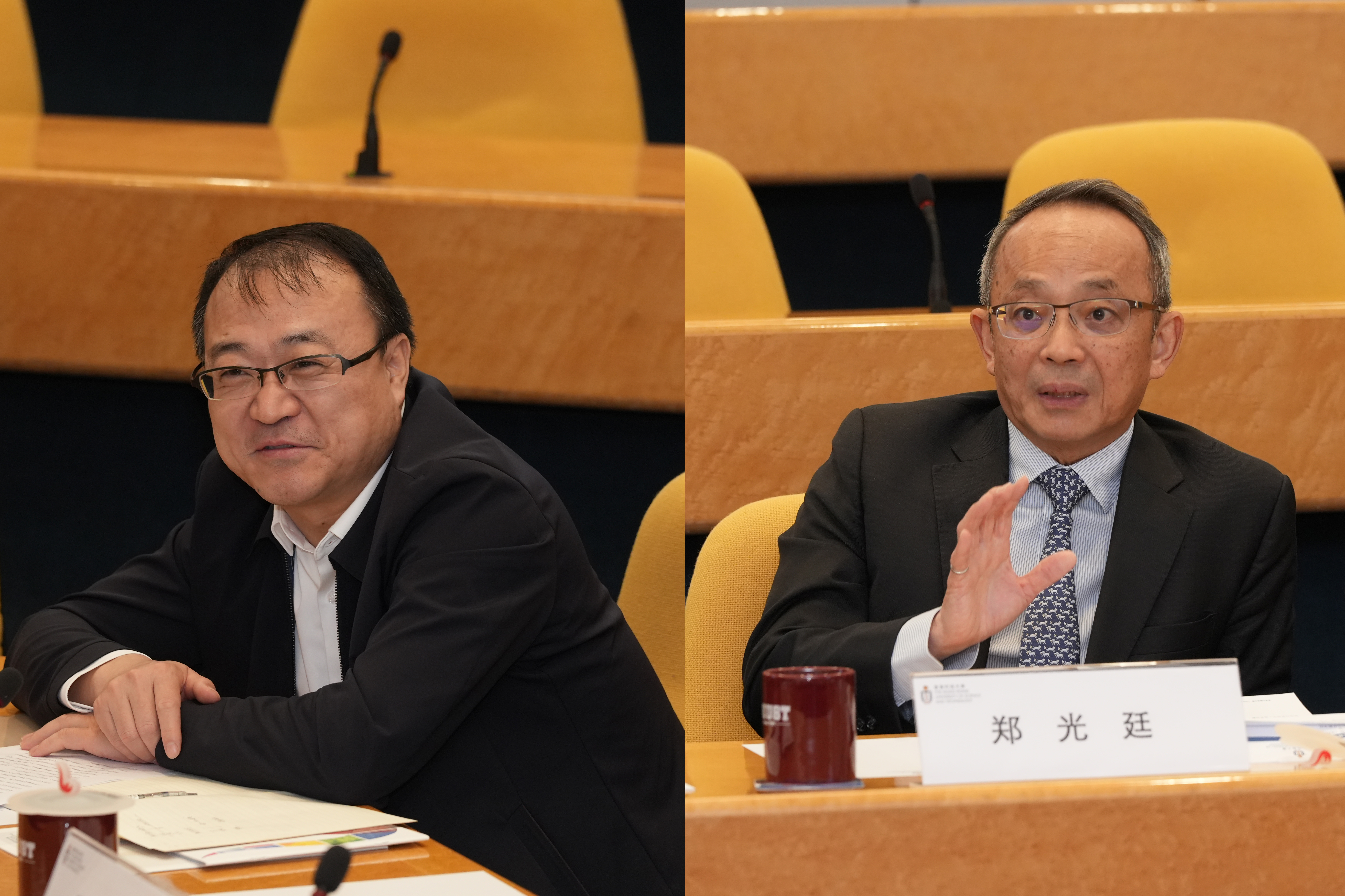 Mr. WANG Qiang, Deputy Director (in charge) of CSU.CAS (left) and Prof. Tim CHENG, Vice-President for Research and Development of HKUST (right) deliver speeches. 