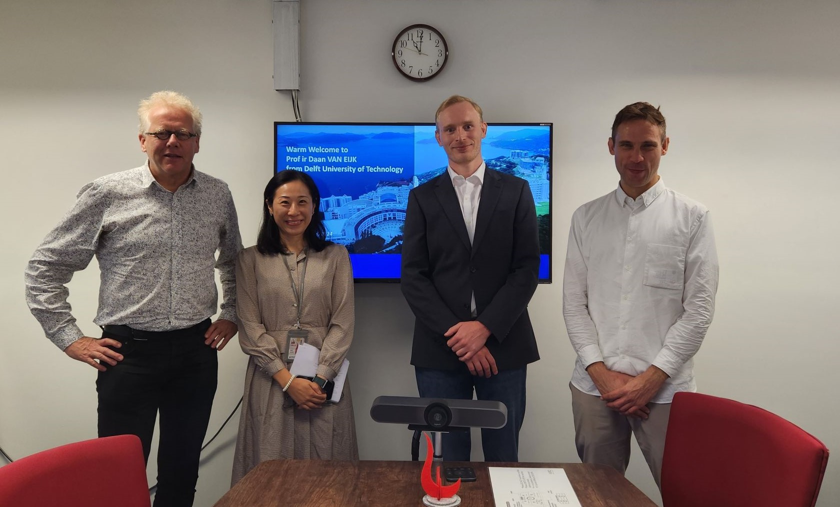 Delft University of Technology Prof. Ir. Daan VAN EIJK (first left) engaged in a productive meeting with Prof. Rob SCHARFF (second right) from HKUST’s Division of Integrative Systems & Design, Prof. Benjamin STEUER (first right) from the Division of Environment & Sustainability and Ms. Yvonne LI (second left), Head of Global Engagement and Greater China Affairs.