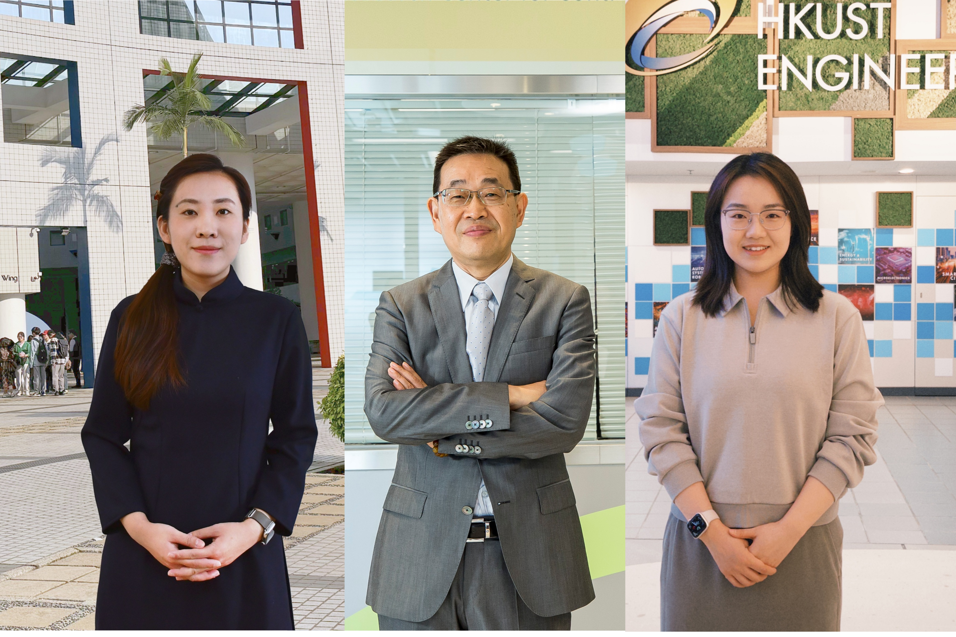 The Civil and Environmental Engineering research team comprised Chair Professor CHEN Guanghao (center) and postdoctoral researcher Dr. ZHANG Zi (left), both corresponding authors, and PhD student XIAO Chengyu (right), the first author.