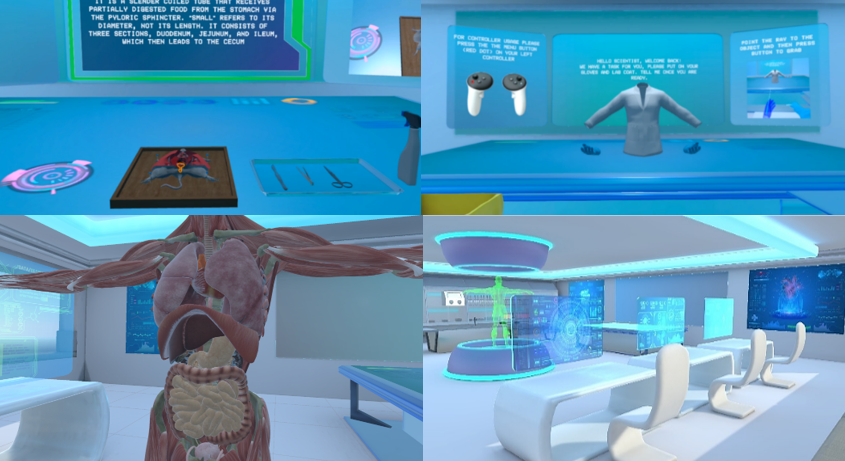 The VR immersive laboratory guides students through complex experiments through gameplay and interactive simulations.