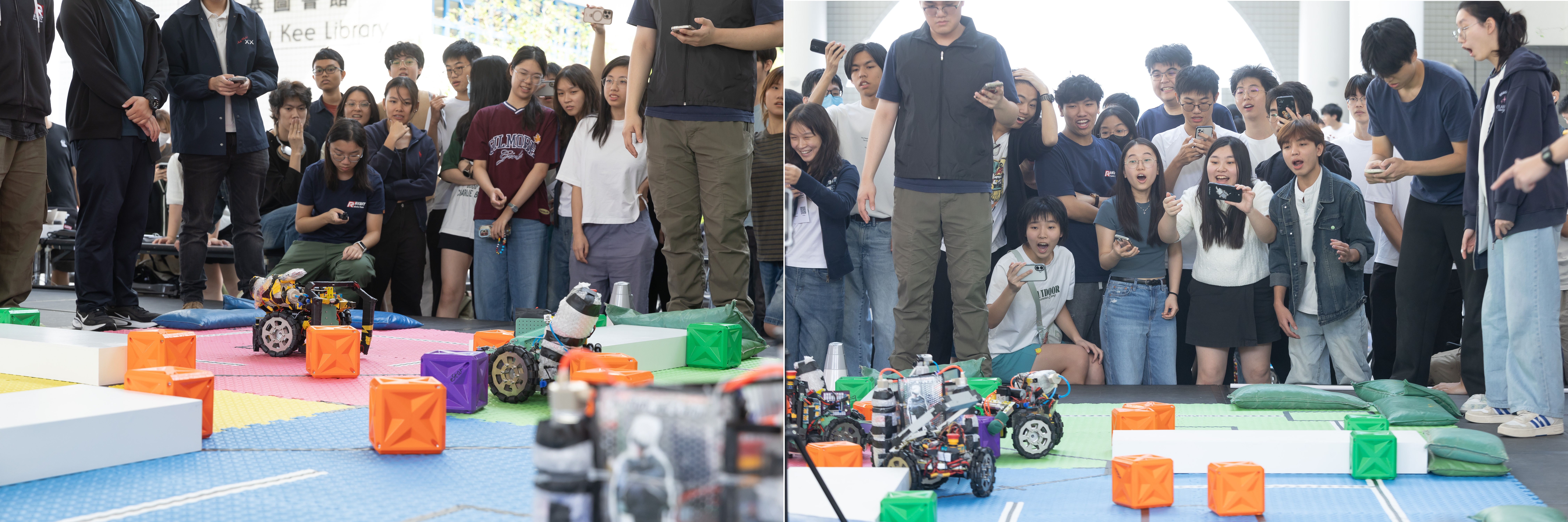 Crowds watch fresh recruits put their prototype machines through their paces at the annual HKUST Robot Design Contest.