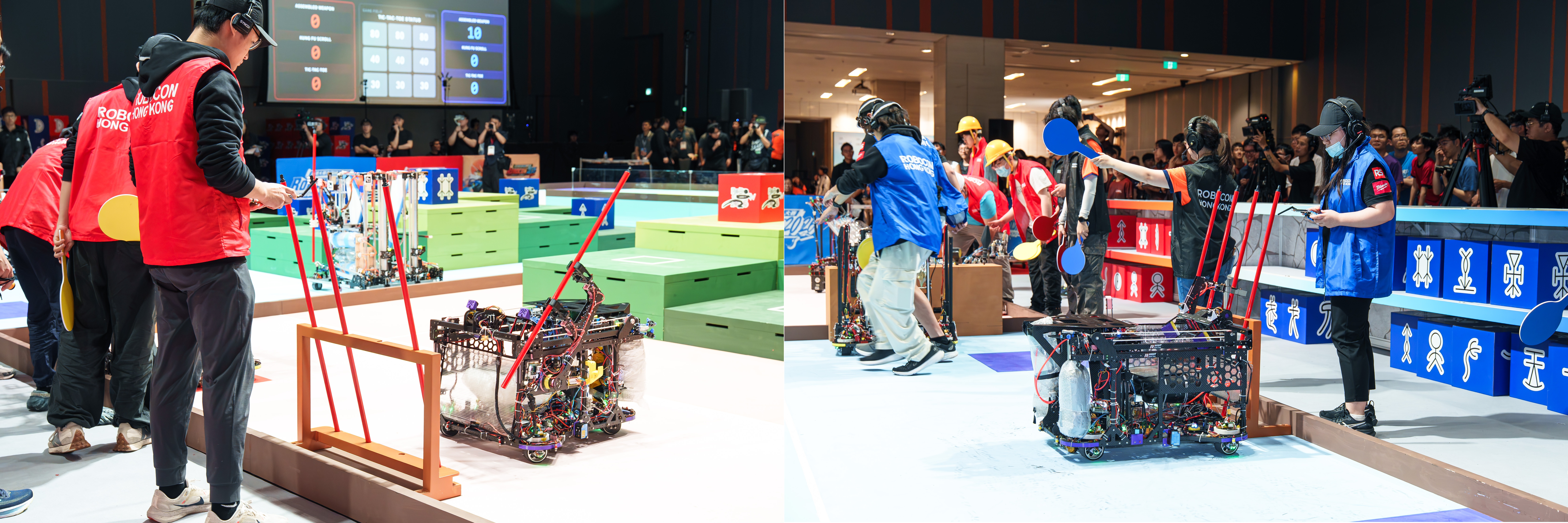 Members of the HKUST Robotics Team run final calibrations on the tournament floor during the ABU Robocon Hong Kong Contest.