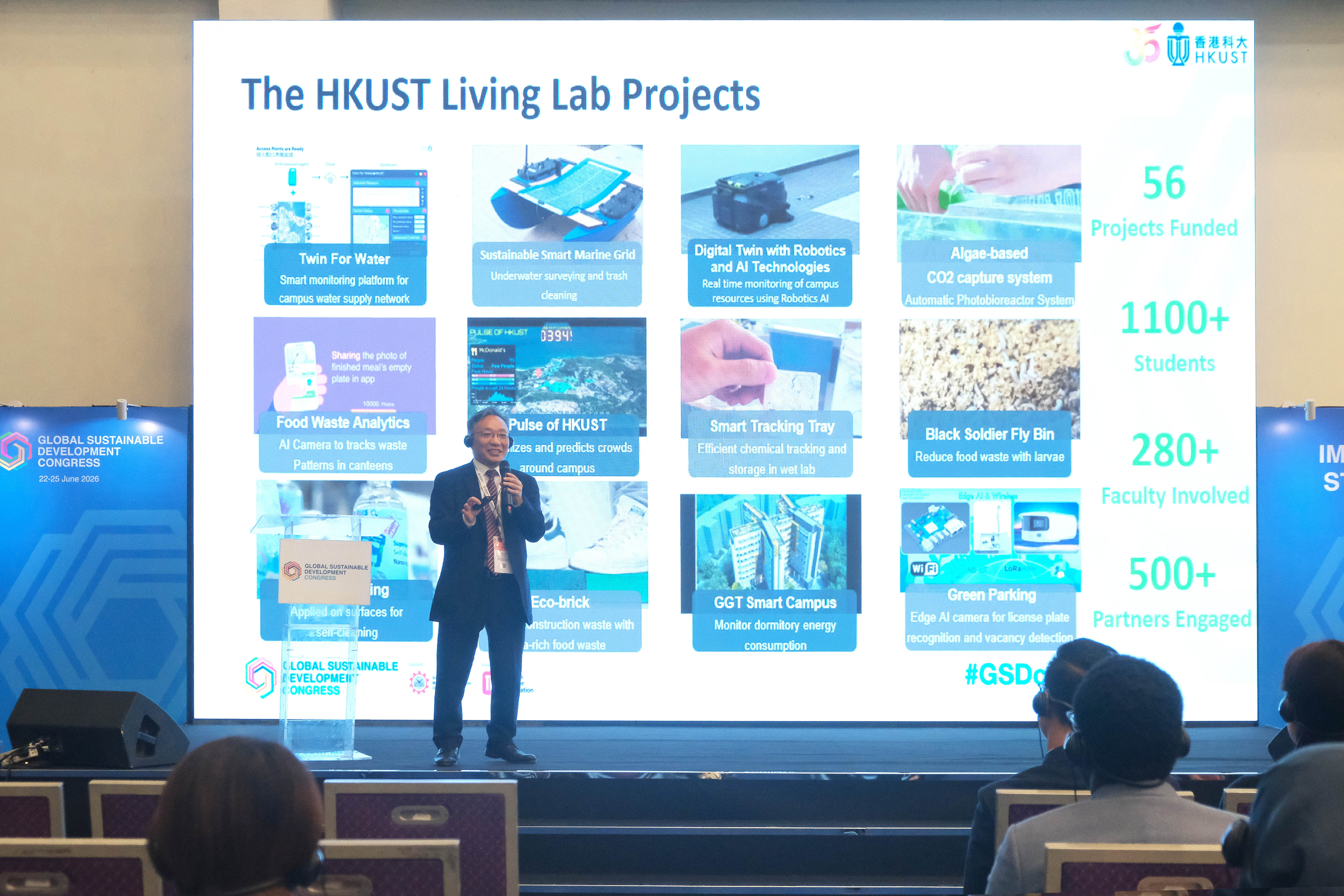 Prof. Kenneth Leung, Director of HKUST's Sustainability/Net-Zero Office, presented on "From Campus to City: How Cross-Sector Collaboration Accelerates Sustainability Innovation in Our Cities." Drawing on HKUST's own living lab projects, he demonstrated how pilot initiatives on campus, from energy efficiency to waste reduction, can influence public policy and drive sustainable urban change at scale.