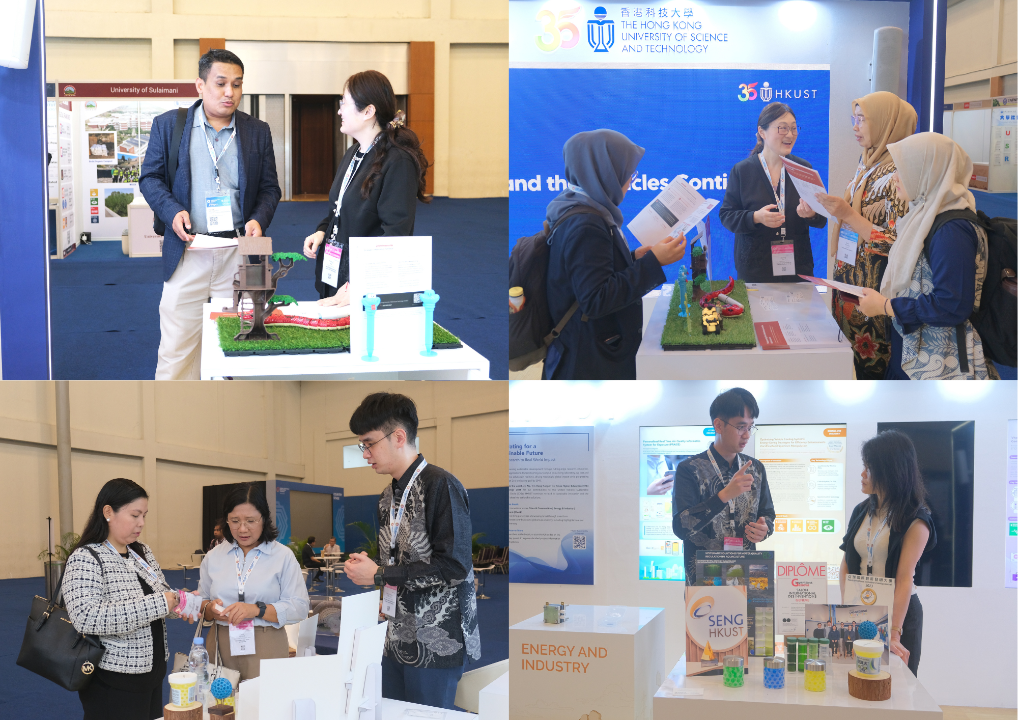 Members of the HKUST delegation engaged with participants at the booth, sharing the University's sustainability research and real-world projects.