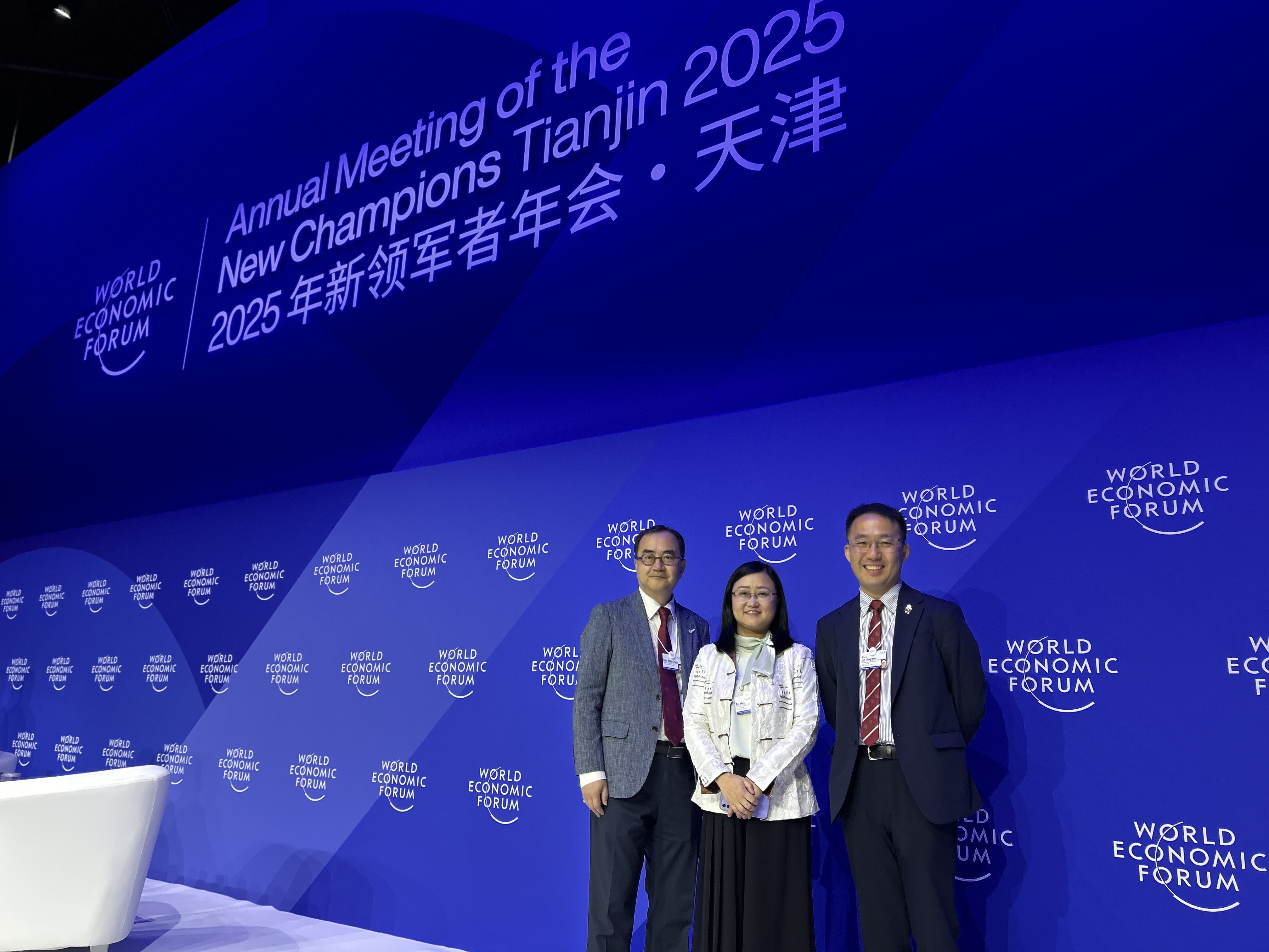 (From left) Dr. Shin Cheul KIM, Associate Vice-President for Research and Development (Knowledge Transfer), Prof. SU Hui, Chair Professor at the Department of Civil and Environmental Engineering and Global STEM Professor, and Prof. He are invited to participate in the Summer Davos. These engagements exemplify HKUST's growing impact on global health policy discussions and social welfare innovation.