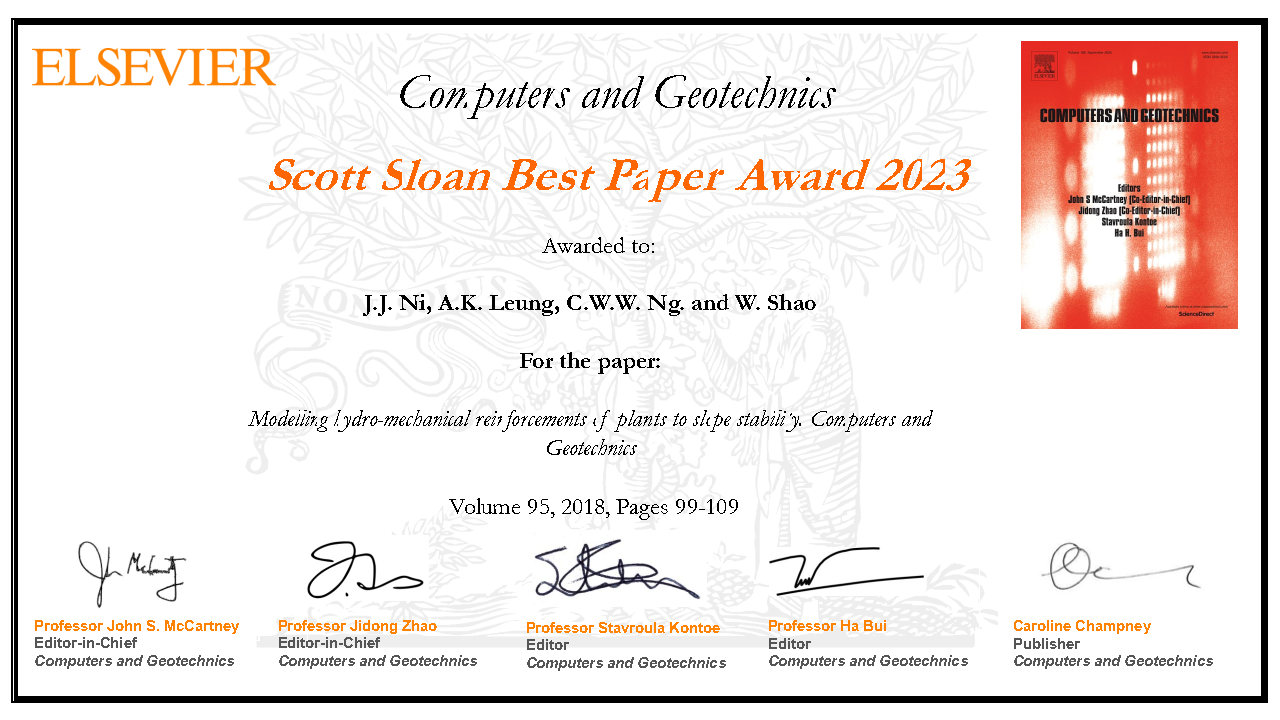 吳教授獲頒Scott Sloan 最佳論文獎 。