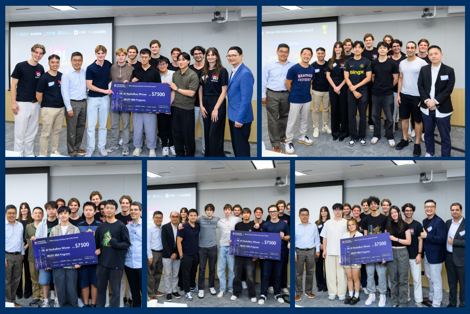 Five winning teams were selected for their innovative AI solutions addressing challenges in retail banking, wealth management, insurance, energy, and entrepreneurship.