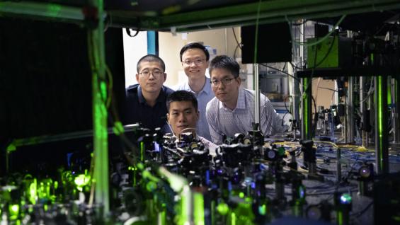 Prof. JO Gyu-Boong (right) and his team members Dr. SONG Bo (second right), Phd students HE Chengdong (left) and REN Zejian (second left).