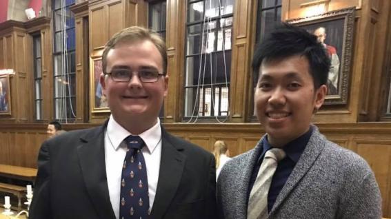The colorful and extraordinary experiences of Dennis Chow (right) impressed the interviewer who processed his application for the exchange program at the University of Oxford.