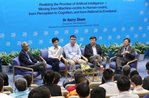  (From left) HKUST Executive Vice-President Prof Shyy Wei, Prof Quan Long, Megvii Technology Dr Sun Jian, Peking University Prof Gao Wen and Dr Harry Shum in panel discussion.