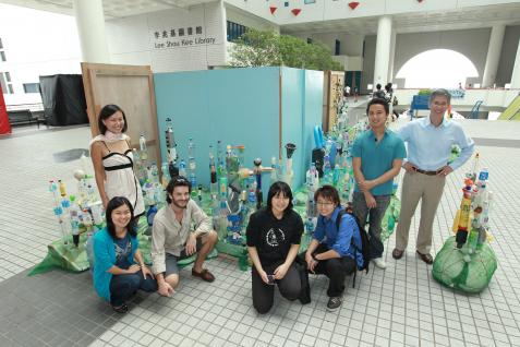 Artist Sebastian Pascot (bearded), Prof Paul Foster of the Division of Environment (first from right), and some of the staff and students involved in the project.	