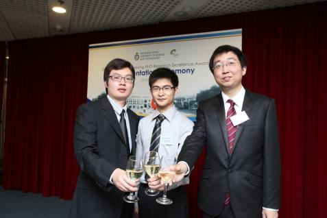  (From left): School of Engineering PhD Research Excellence Awardees Dr Huanfeng Duan, Dr Weiping Wang and Dr Yu Zhang