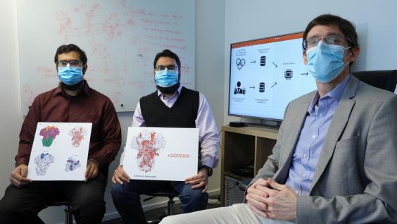 The research team (from right) – Prof. Matthew McKay, Professor at HKUST’s Department of Electronic & Computer Engineering and Department of Chemical & Biological Engineering; Dr. Ahmed Abdul Quadeer, Research Associate at the Department of Electronic & Computer Engineering; and Mr. Syed Faraz AHMED, PhD student – recently identified a set of potential vaccine targets which could be helpful for the development of a vaccine against the SARS-CoV-2 coronavirus. The research team (from right) – Prof. Matthew McKay, Professor at HKUST’s Department of Electronic & Computer Engineering and Department of Chemical & Biological Engineering; Dr. Ahmed Abdul Quadeer, Research Associate at the Department of Electronic & Computer Engineering; and Mr. Syed Faraz AHMED, PhD student – recently identified a set of potential vaccine targets which could be helpful for the development of a vaccine against the SARS-CoV-2 coronavirus.