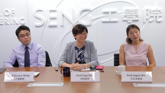Prof Ying Chau (middle), flanked by Prof Terence Wong (left) and Prof Angela Wu, introduces the new undergraduate program in Bioengineering. Prof Ying Chau (middle), flanked by Prof Terence Wong (left) and Prof Angela Wu, introduces the new undergraduate program in Bioengineering.