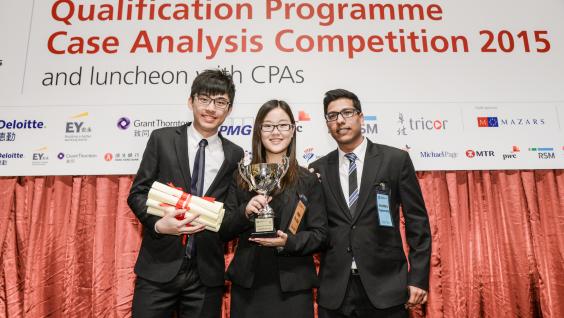 The first runners-up of the HKICPA QP Case Analysis Competition (from left): Steven Yu, Joan Pan and Raghvendra Agarwal. The first runners-up of the HKICPA QP Case Analysis Competition (from left): Steven Yu, Joan Pan and Raghvendra Agarwal.