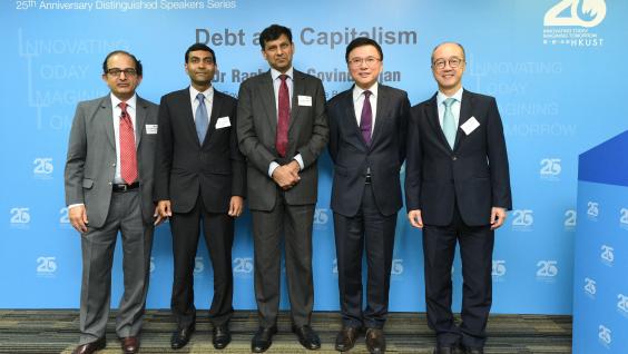 Dr Raghuram G Rajan, Governor of the Reserve Bank of India, gives a talk at HKUST’s 25th Anniversary Distinguished Speakers Series. (From Left) Prof Jitendra V Singh, Dean of School of Business and Management of HKUST; Mr Prashant Agrawal, Consul General of India to Hong Kong SAR; Dr Raghuram G Rajan; Prof K C Chan, Secretary for Financial Services and the Treasury; Prof Tony F Chan, President of HKUST. Dr Raghuram G Rajan, Governor of the Reserve Bank of India, gives a talk at HKUST’s 25th Anniversary Distinguished Speakers Series. (From Left) Prof Jitendra V Singh, Dean of School of Business and Management of HKUST; Mr Prashant Agrawal, Consul General of India to Hong Kong SAR; Dr Raghuram G Rajan; Prof K C Chan, Secretary for Financial Services and the Treasury; Prof Tony F Chan, President of HKUST.