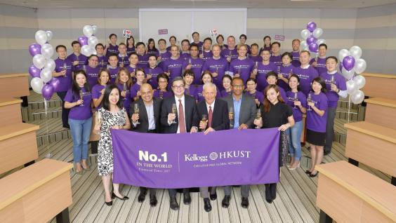 The participants of the Kellogg-HKUST EMBA Program celebrate with (front row from left): Ms Judy Au, Program Director; Prof Milind Rao, four times Faculty of the Year; Prof Tam Kar Yan, Dean of HKUST Business School; Prof Steven Dekrey, Associate Dean of HKUST Business School; Prof Jaideep Sengupta, Academic Director, and Ms Eva Wong, Deputy Program Director. The participants of the Kellogg-HKUST EMBA Program celebrate with (front row from left): Ms Judy Au, Program Director; Prof Milind Rao, four times Faculty of the Year; Prof Tam Kar Yan, Dean of HKUST Business School; Prof Steven Dekrey, Associate Dean of HKUST Business School; Prof Jaideep Sengupta, Academic Director, and Ms Eva Wong, Deputy Program Director.