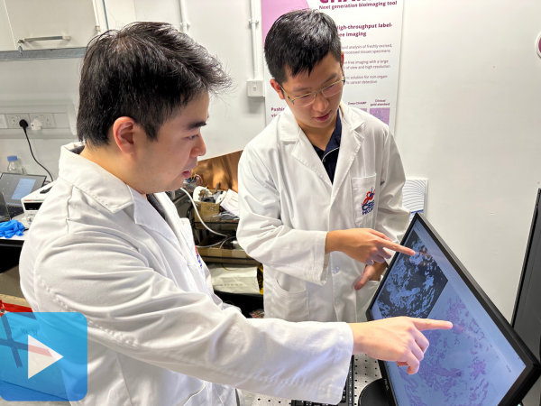 HKUST's Prof Terence Wong and PhD student Victor Tsang working in the lab