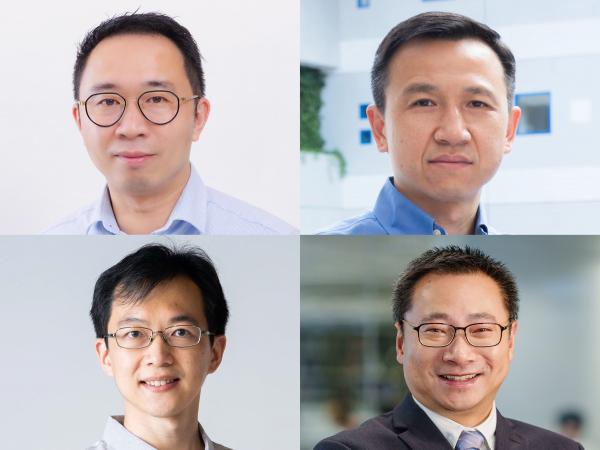 四名获选本年度「研资局研究学者」的科大学者为：张晓东教授（左上），刘凯教授（右上）、王一教授（左下），及朱鹏宇教授（右下）。