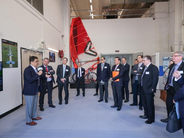 Prof. ZHANG Xin (first left), Director of the Aerodynamics and Acoustics Facility highlights the team’s significant contributions to the development of the low altitude economy through innovative applications in noise reduction and flight safety assessment and the enhancement of performance of elite athletes. 