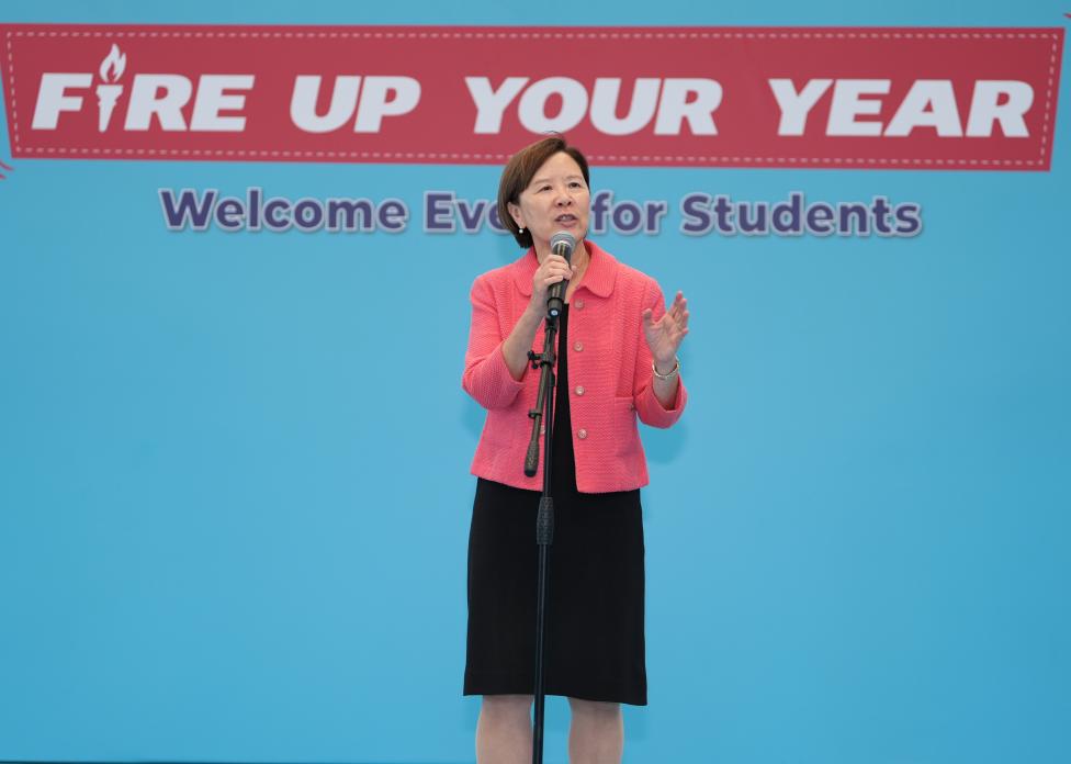 President Nancy Ip welcomed the newest members of the HKUST community, encouraging students to seize every opportunity, embrace new challenges, and make a meaningful difference in the world.